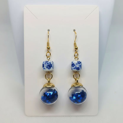 Sky-Blue Glitter & Bead Earrings