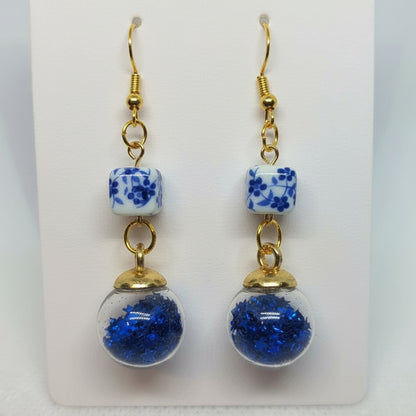 Sky-Blue Glitter & Bead Earrings