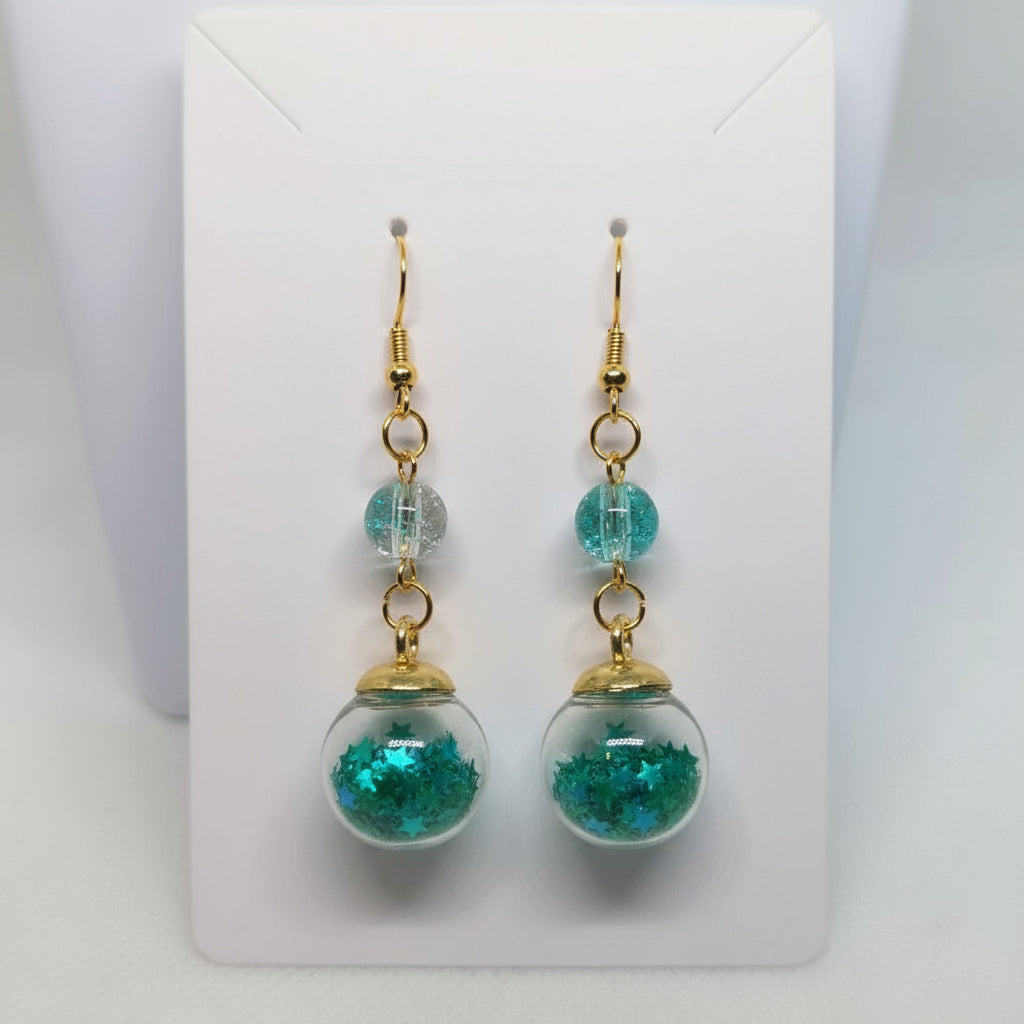 Emerald Glitter & Glass Bead Earrings
