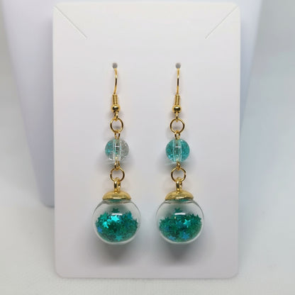 Emerald Glitter & Glass Bead Earrings