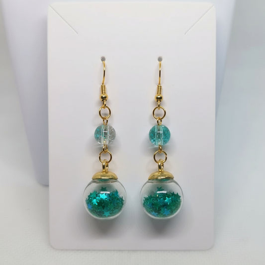Emerald Glitter & Glass Bead Earrings