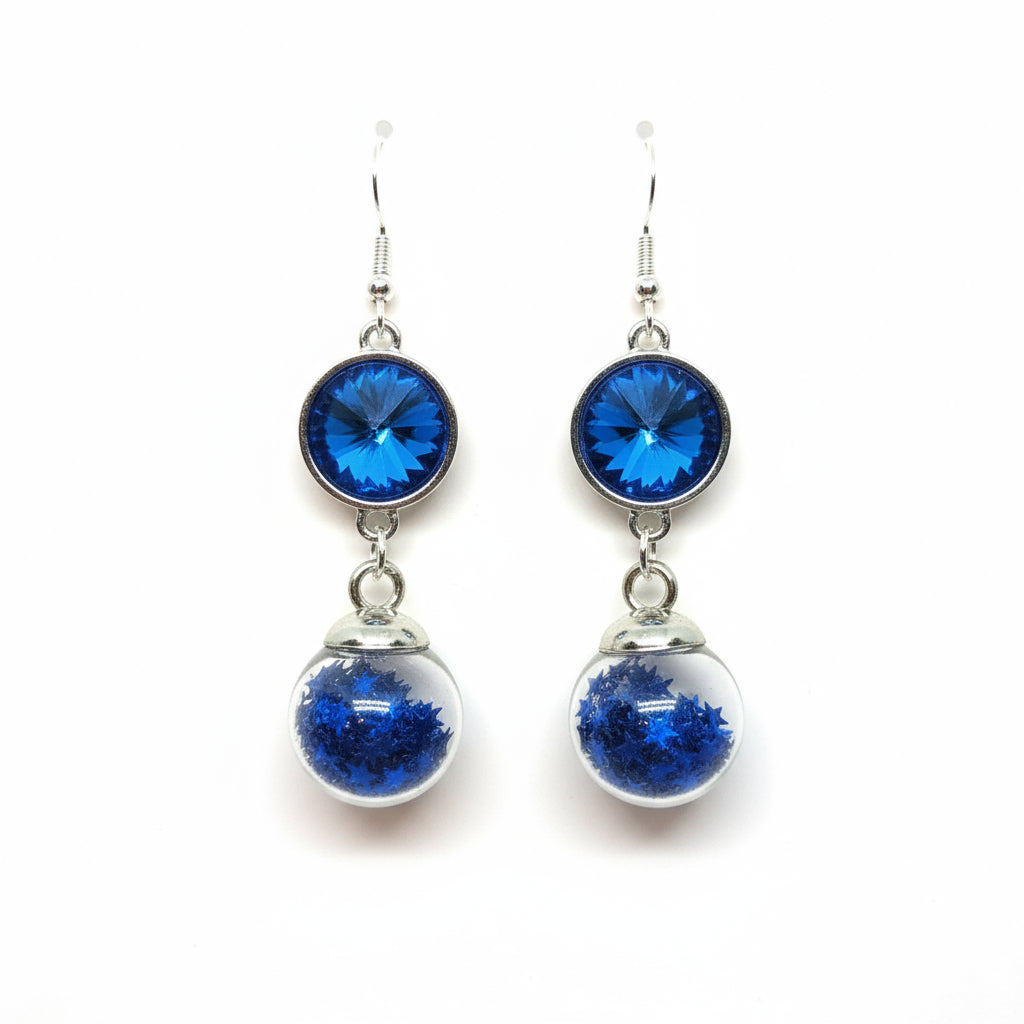 Cerulean Rhinestone & Glitter Globe Earrings