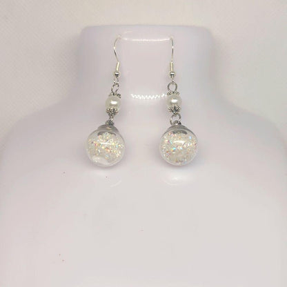 Ivory Pearl & Glitter Globe Earrings