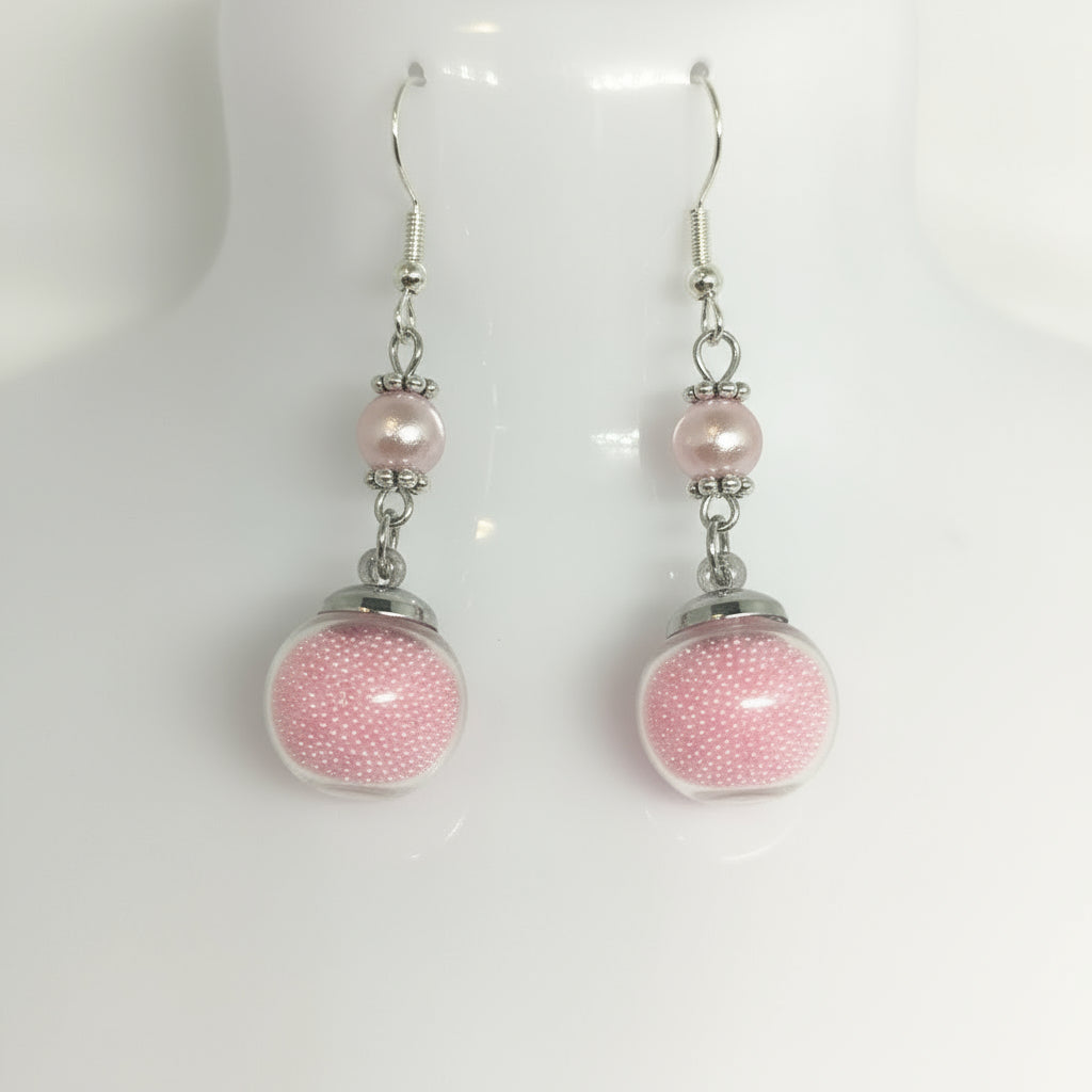 Blush Pearl & Glitter Globe Earrings