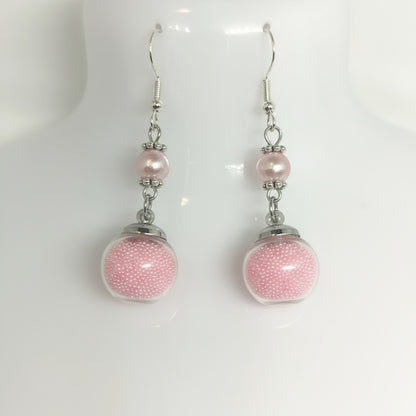 Blush Pearl & Glitter Globe Earrings