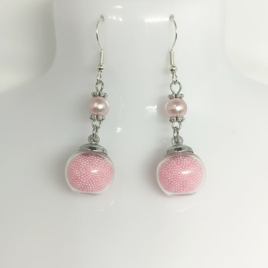 Blush Pearl & Glitter Globe Earrings