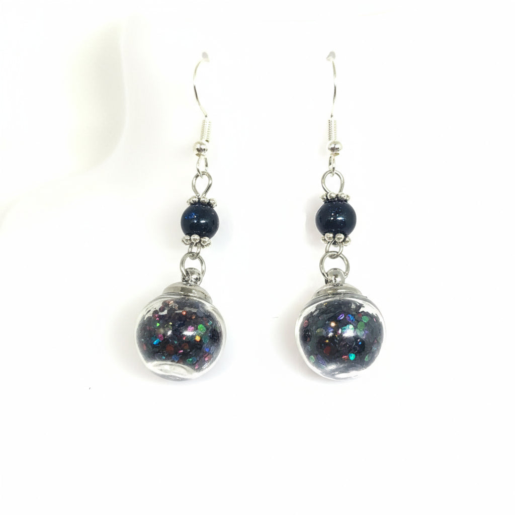 Midnight Pearl & Glitter Globe Earrings