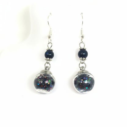 Midnight Pearl & Glitter Globe Earrings