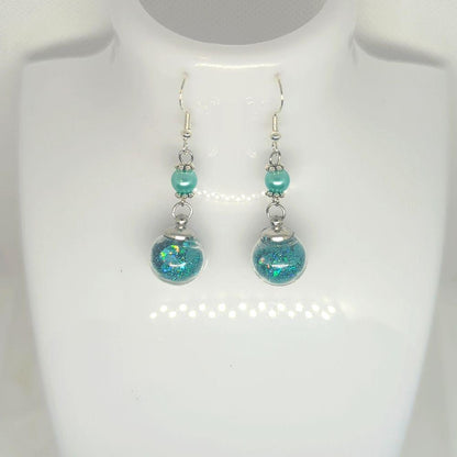 Turquoise Pearl & Glitter Globe Earrings