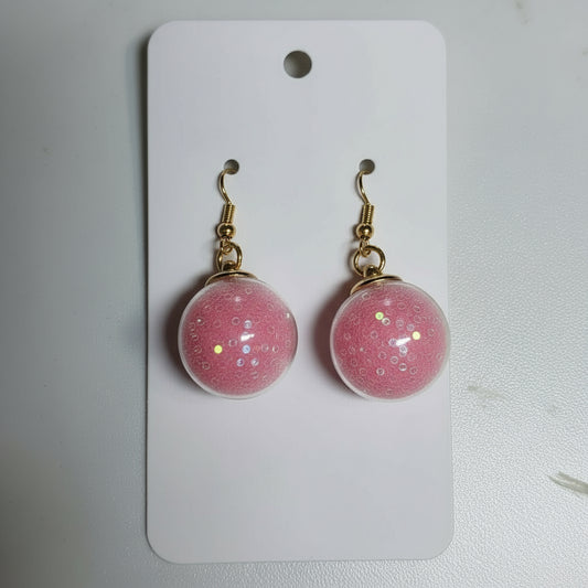Rose-Pink Glitter Globe Earrings