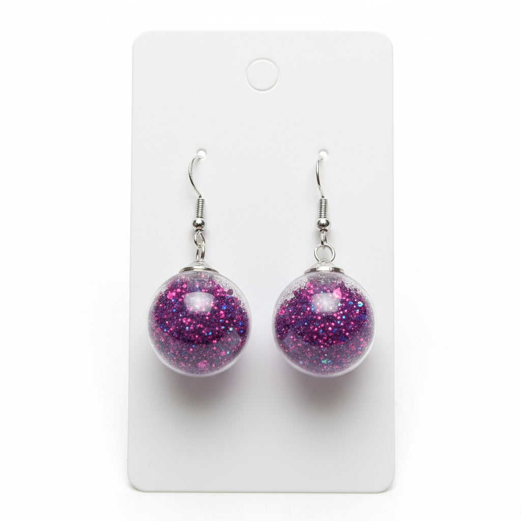 Regal Purple Glitter Globe Earrings