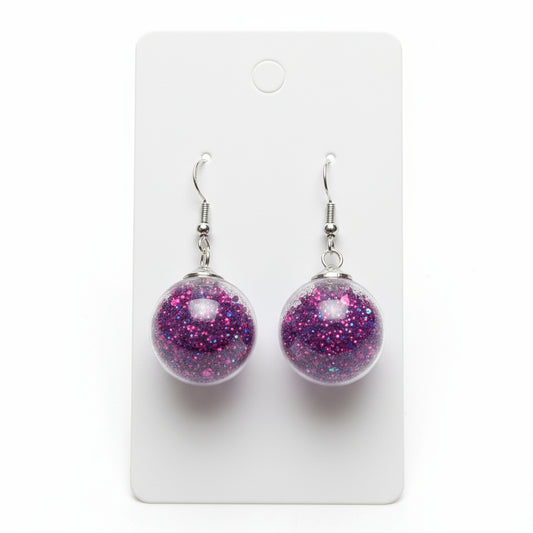 Regal Purple Glitter Globe Earrings