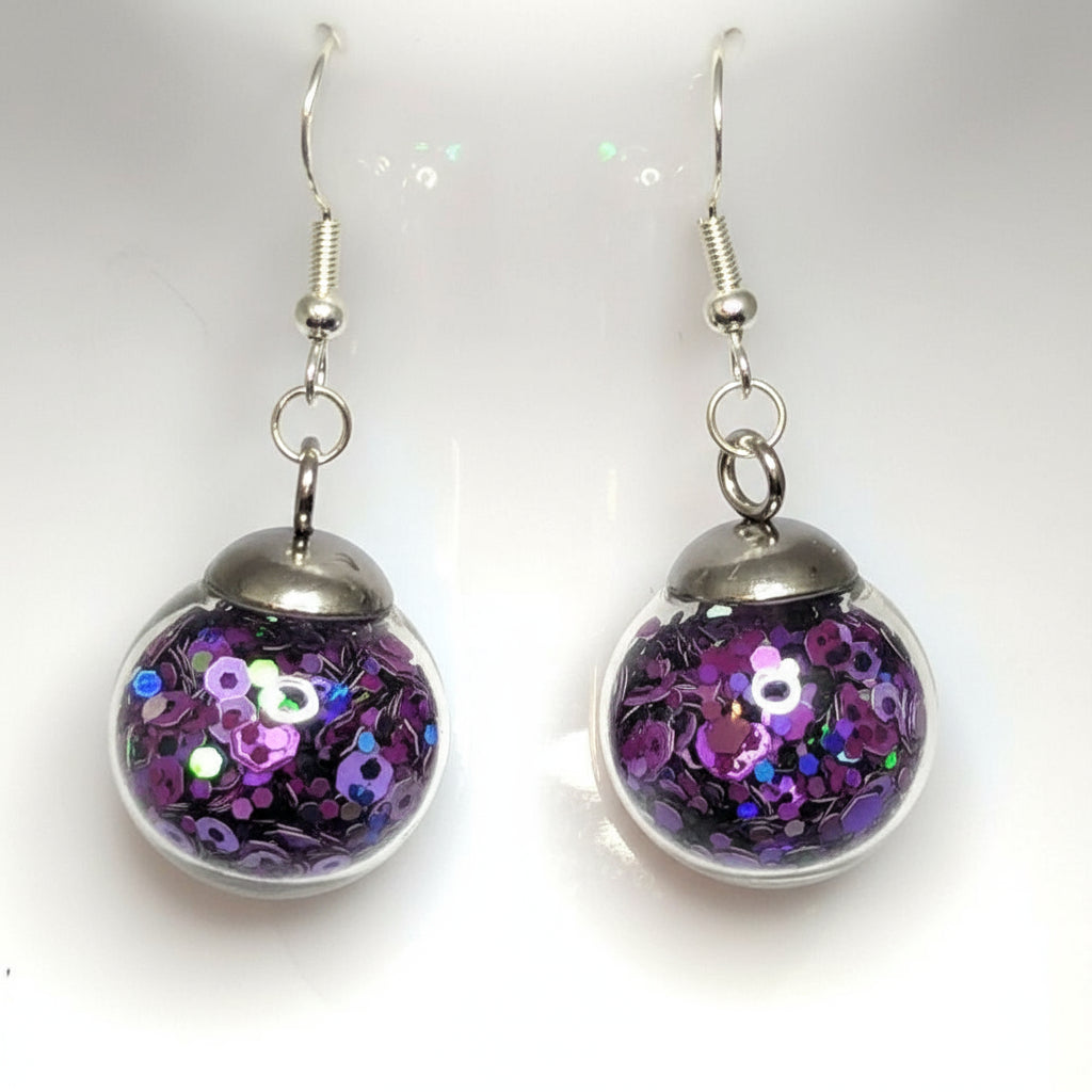 Aubergine Jewel-Tone Glitter Globe Earrings