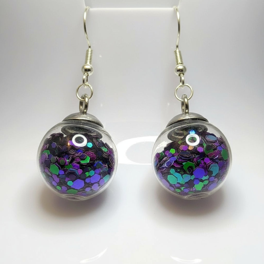 Aubergine Jewel-Tone Glitter Globe Earrings