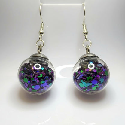 Aubergine Jewel-Tone Glitter Globe Earrings