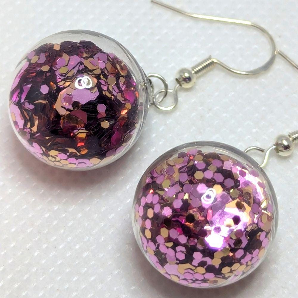 Romantic Pink & Gold Glitter Globe Earrings