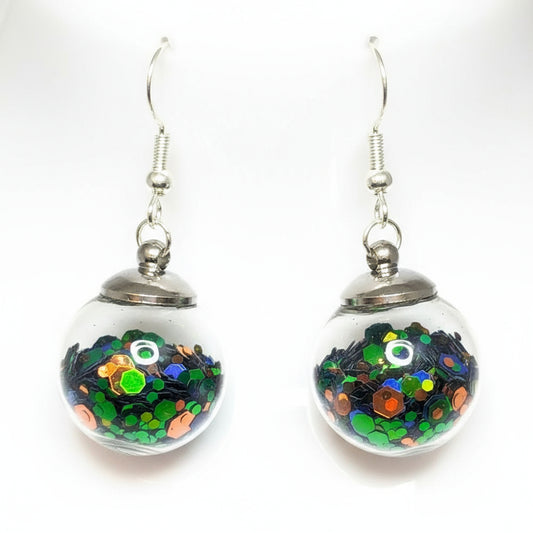 Autumn Night Glitter Globe Earrings