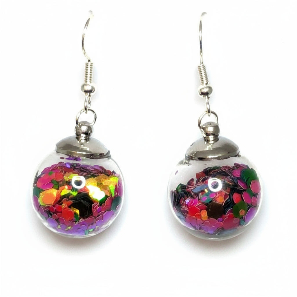 Autumn Sunset Copper & Gold Glitter Globe Earrings
