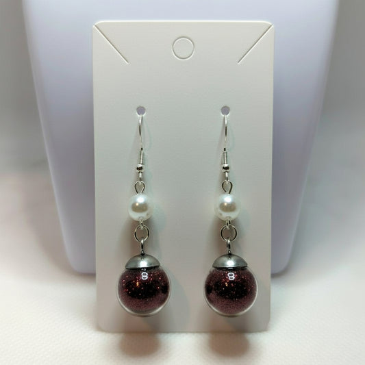 Pearl & Maroon Glitter Globe Earrings