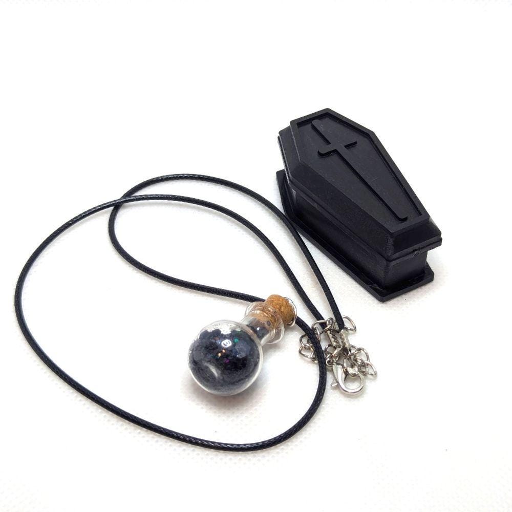 Gothic Coffin Vial Glitter Necklace