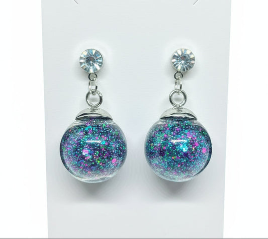 Nightswimming Glitter Globe Rhinestone Stud Earrings