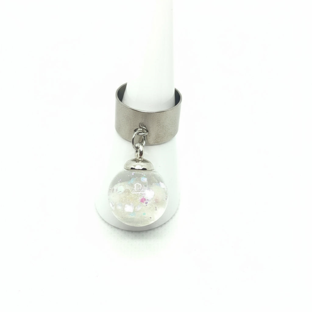 Glow-in-the-Dark Rhinestone Globe Ring on Adjustable Silver Band