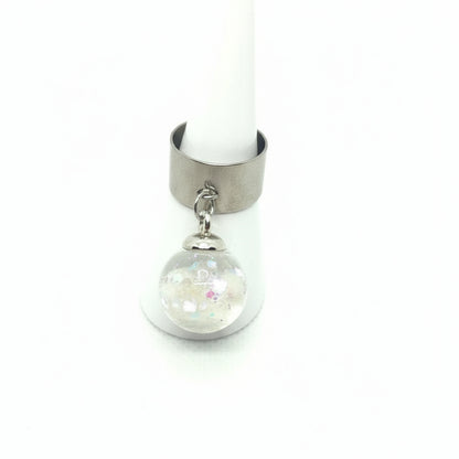 Glow-in-the-Dark Rhinestone Globe Ring on Adjustable Silver Band