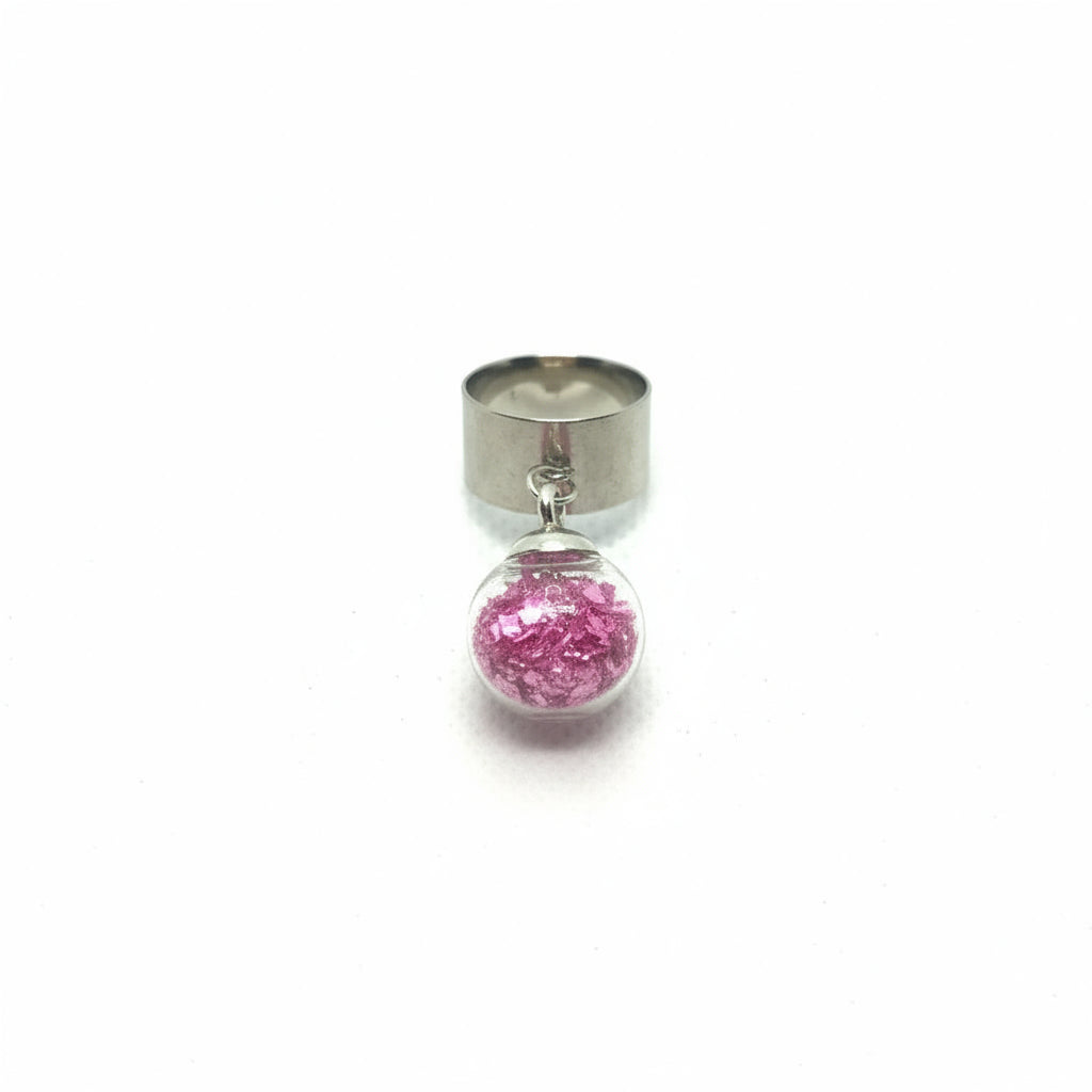 Magenta Fleck Glass Globe Ring on Adjustable Silver Band