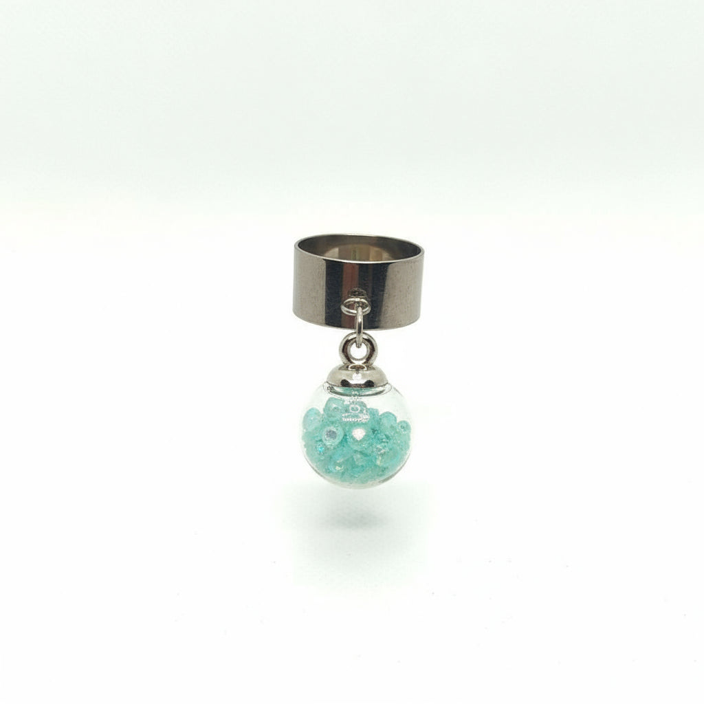 Mint Green Rhinestone Globe Ring on Adjustable Silver Band
