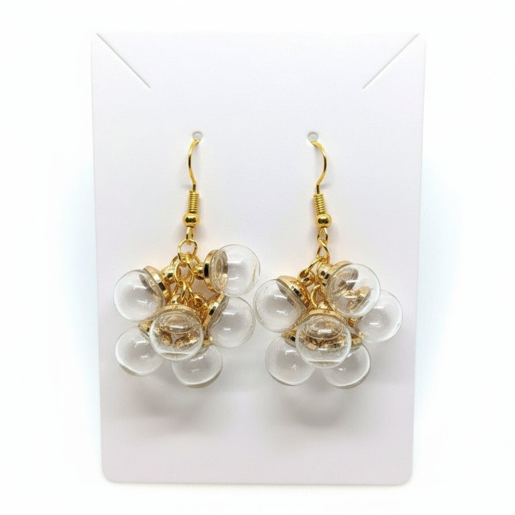 Airy Glass Globe Cluster Gold Earrings