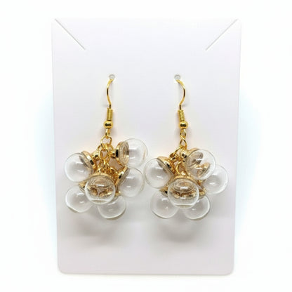 Airy Glass Globe Cluster Gold Earrings