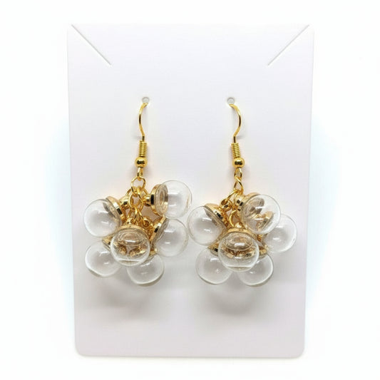 Airy Glass Globe Cluster Gold Earrings