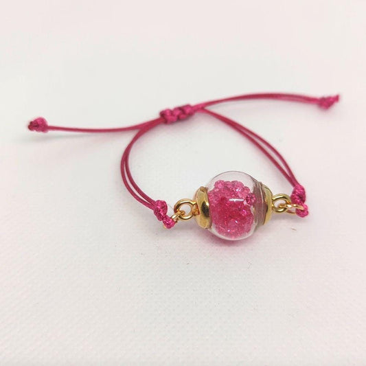 Hot Pink Rhinestone Globe Bracelet on Pink Cord