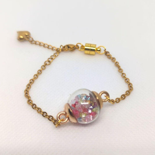 Prismatic Multicolor Rhinestone Globe Bracelet on Gold Chain