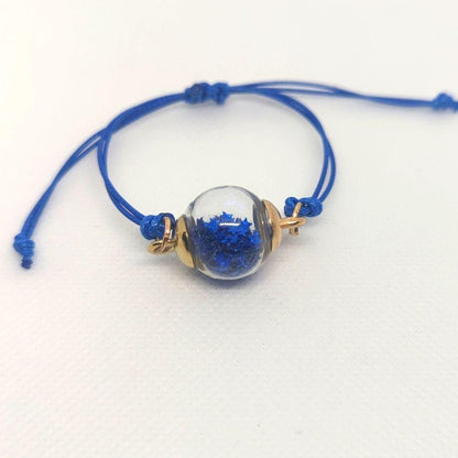 Royal Blue Glitter Globe Bracelet on Adjustable Nylon Cord