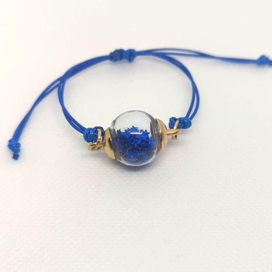 Royal Blue Glitter Globe Bracelet on Adjustable Nylon Cord