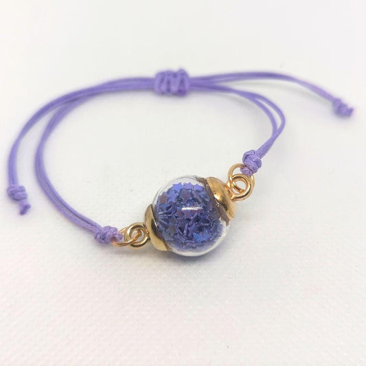 Lavender Glitter Globe Bracelet on Adjustable Nylon Cord