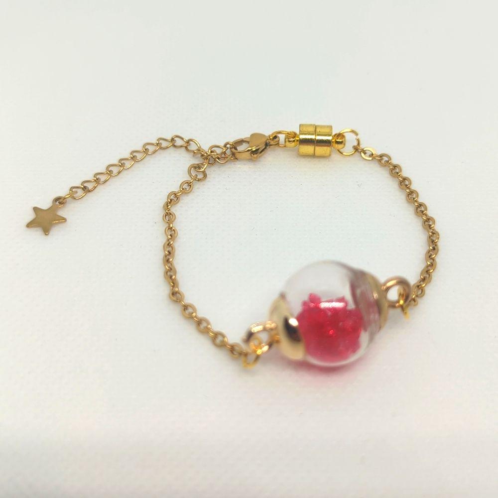Ruby Red Rhinestone Globe Bracelet on Brass Chain