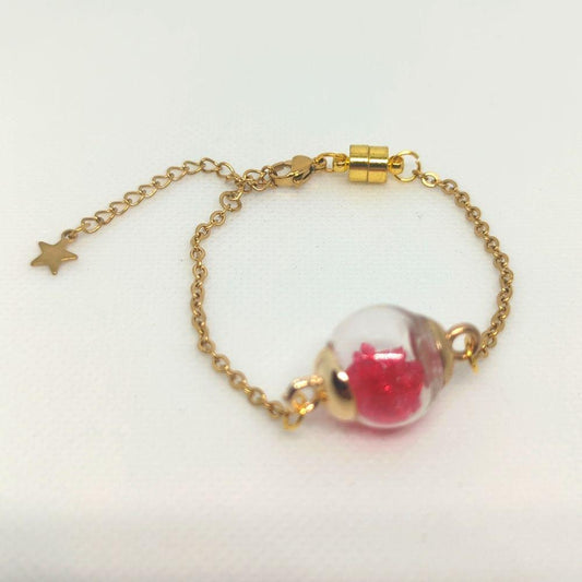 Ruby Red Rhinestone Globe Bracelet on Brass Chain