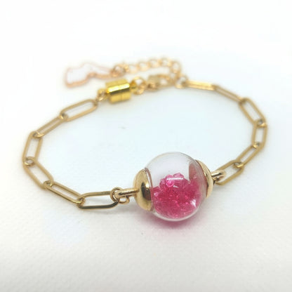 Easter Bunny Charm Hot Pink Rhinestone Globe Bracelet on Paper-Clip Chain
