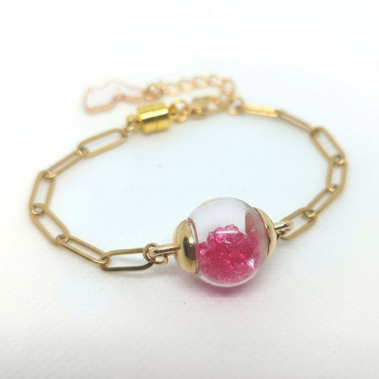 Easter Bunny Charm Hot Pink Rhinestone Globe Bracelet on Paper-Clip Chain