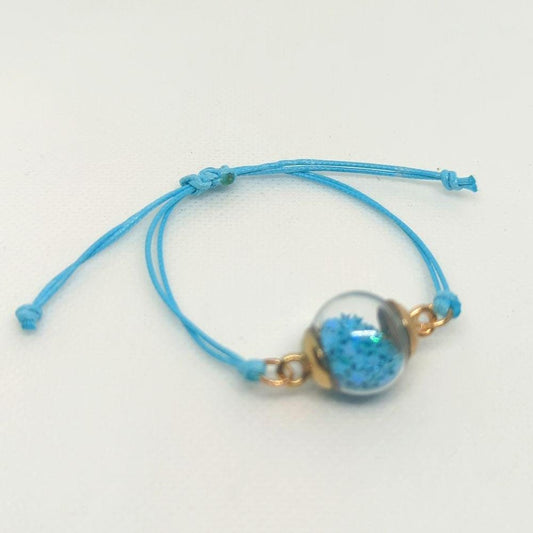 Sky Blue Glitter Globe Bracelet on Adjustable Cord