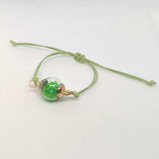 Neon Lime Star Glitter Globe Bracelet on Adjustable Cord