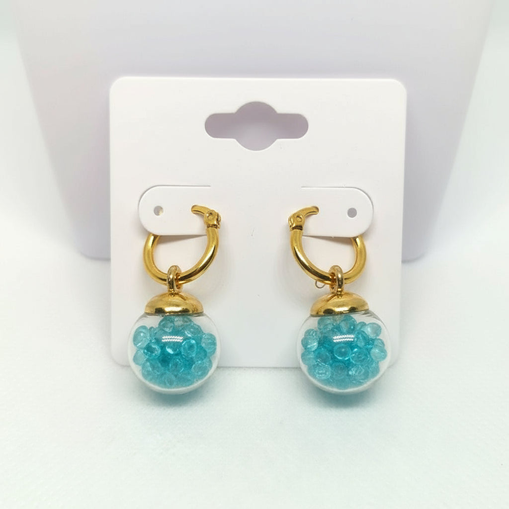 Turquoise Rhinestone Globe Hoops on Gold-Plated Hoops