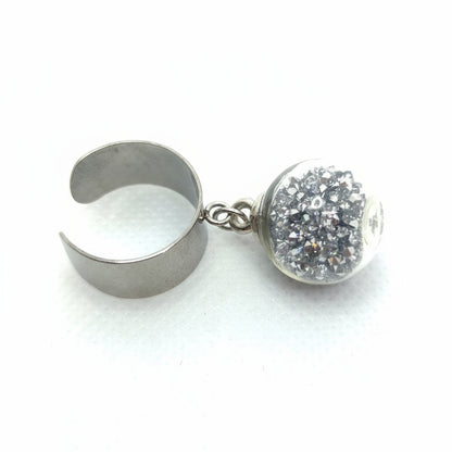 Silver Rhinestone Globe Ring on Adjustable Silver Band