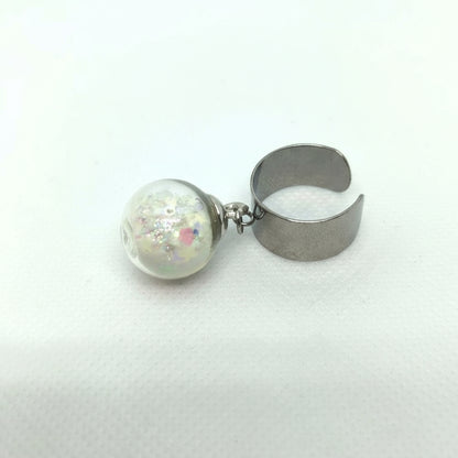 Glow-in-the-Dark Rhinestone Globe Ring on Adjustable Silver Band