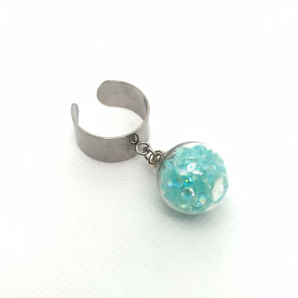 Mint Green Rhinestone Globe Ring on Adjustable Silver Band