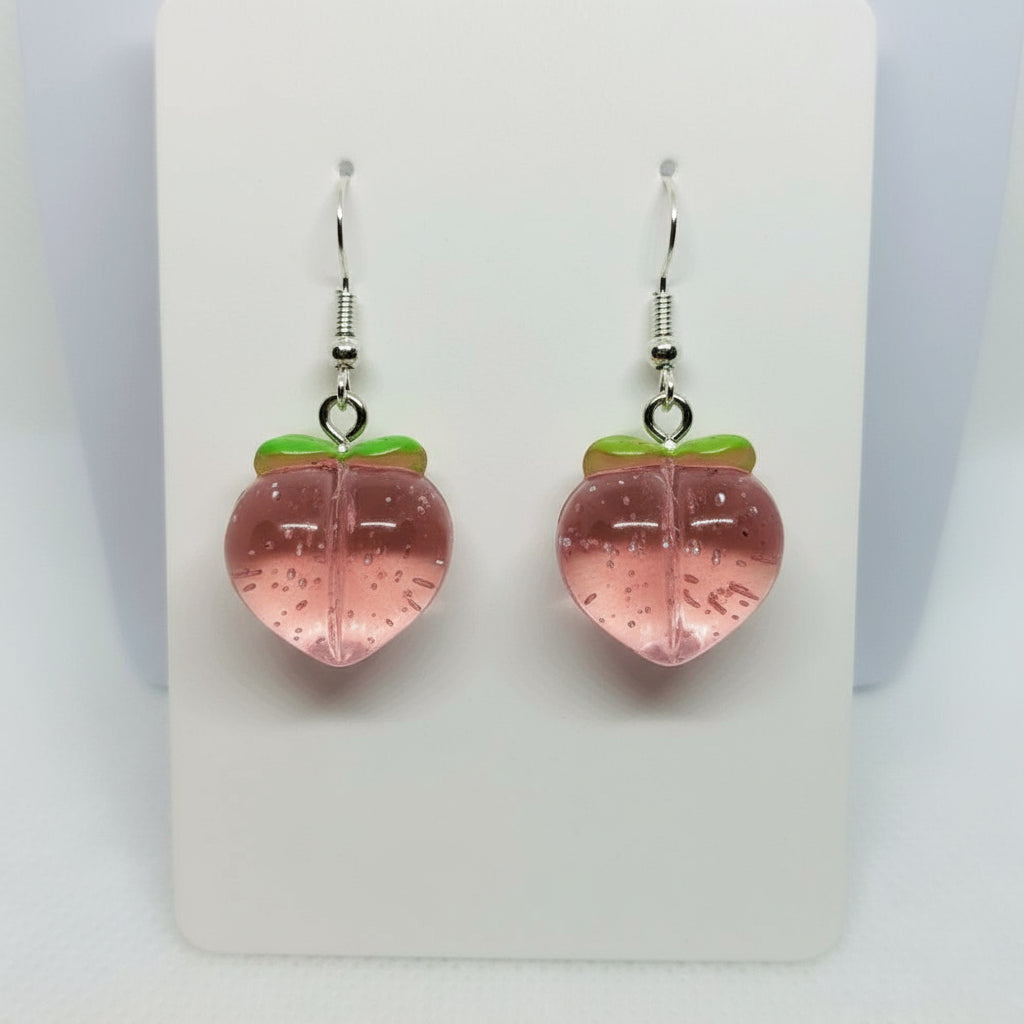 Translucent Peach Acrylic Resin Earrings on Silver Hooks 